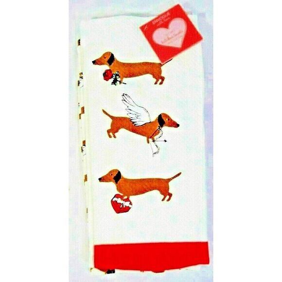 Envogue With Love Cupid Dachshunds Dog Valentine's Day Kitchen Towels 2-Piece - Picture 1 of 2